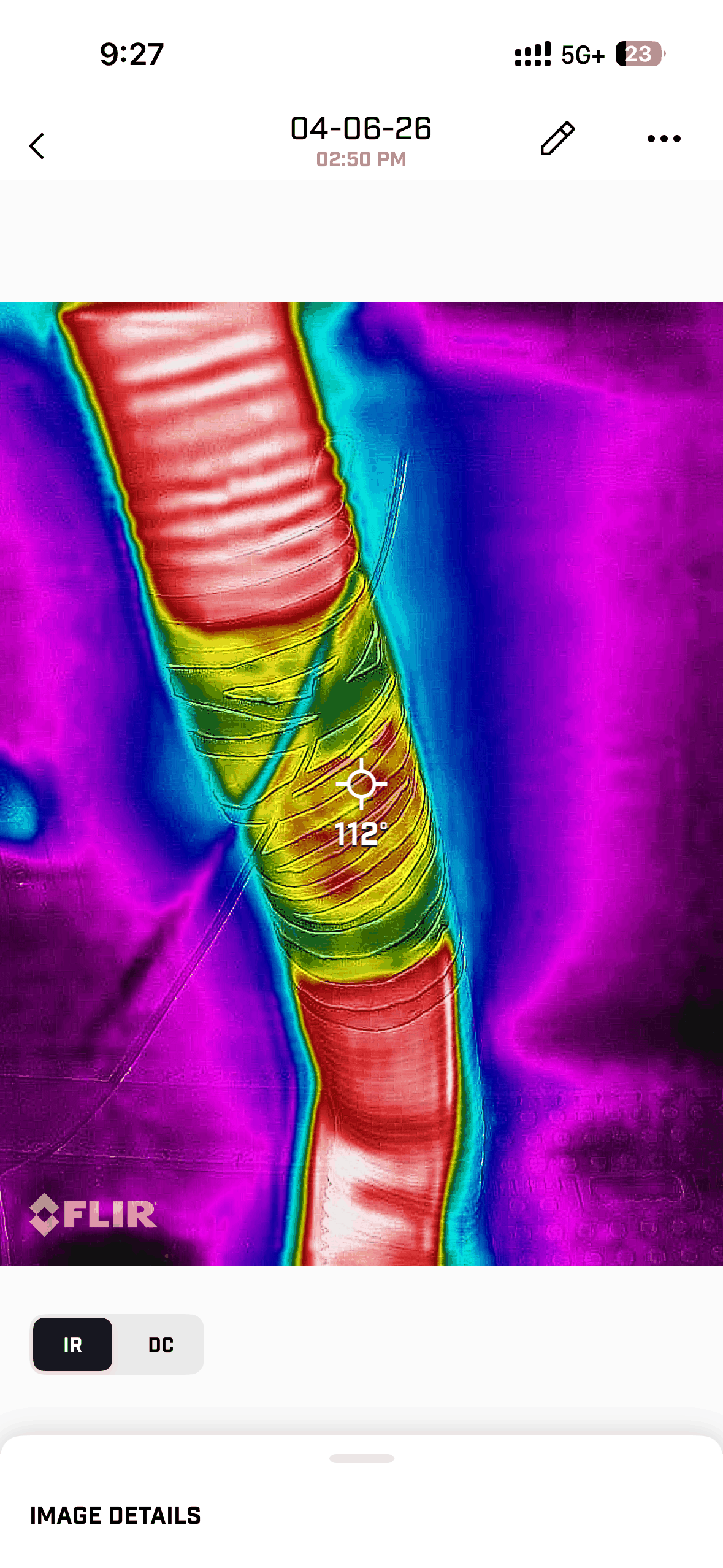 Thermal image of FSK tape at 112°F